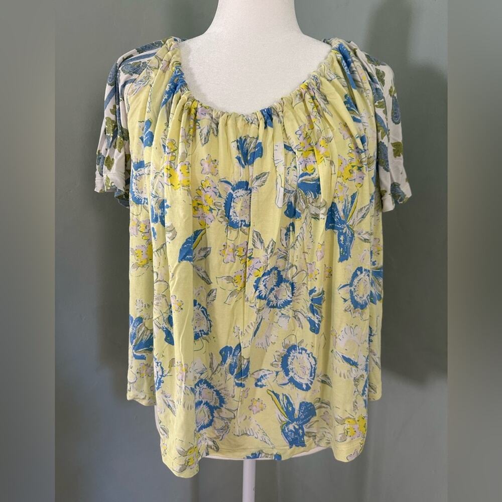 Free People Baja Babe Knit Top, Pastel‎ Floral Print, Oversized, Draped, Medium